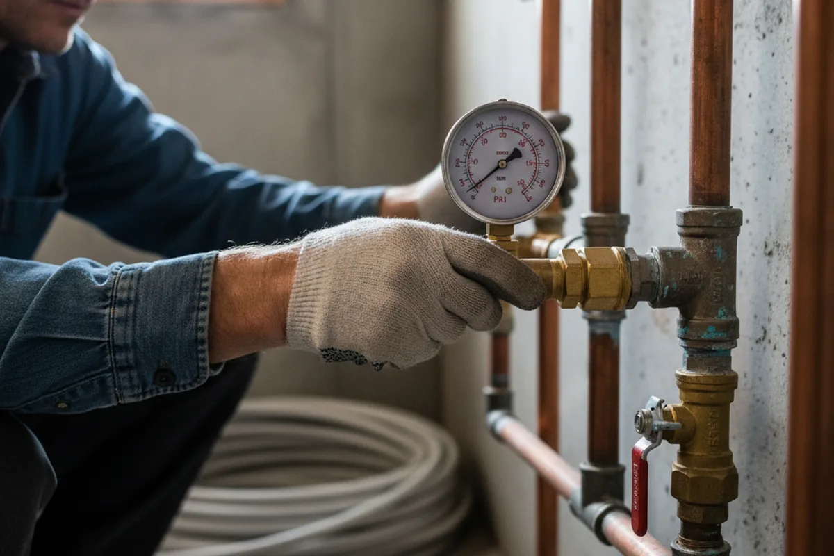 Pressure testing a repaired line during Water Line Repair in Providence